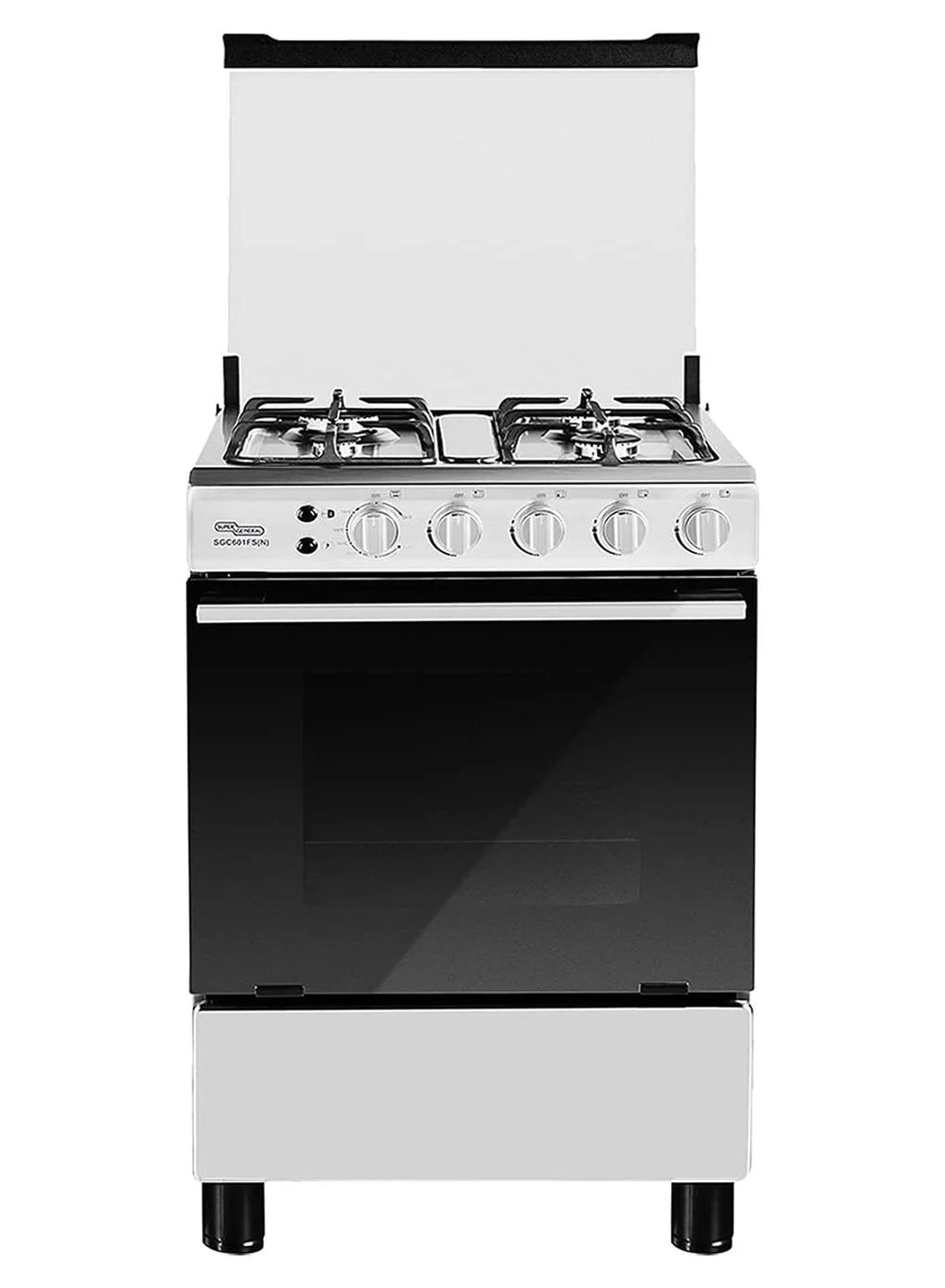 Super General 4 Burner Gas Cooker with Oven, Full-Safety Stainless Steel Freestanding Range (Silver, 60 x 60 cm) dpueu