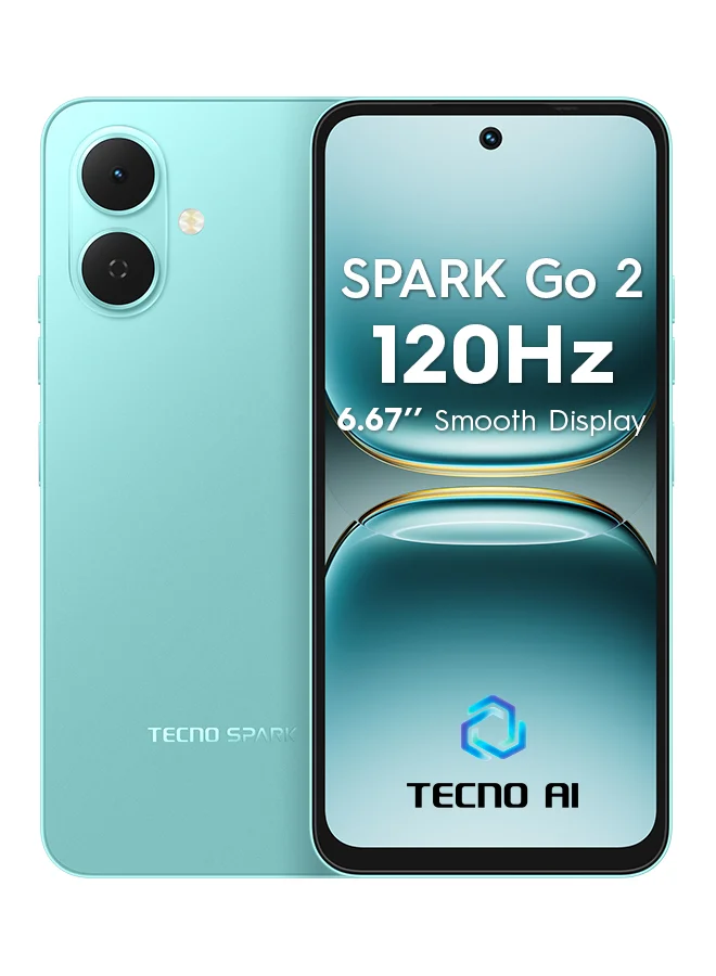 TECNO Spark Go 2 Dual SIM Smartphone (Turquoise Green, 128GB Storage, 4GB RAM, 6.67-inch Display, 4G LTE) riumh