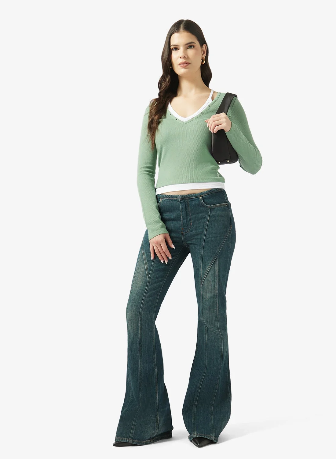 Premium High Waist Extra Flare Jeans for Women (Blue, 28) erpeb