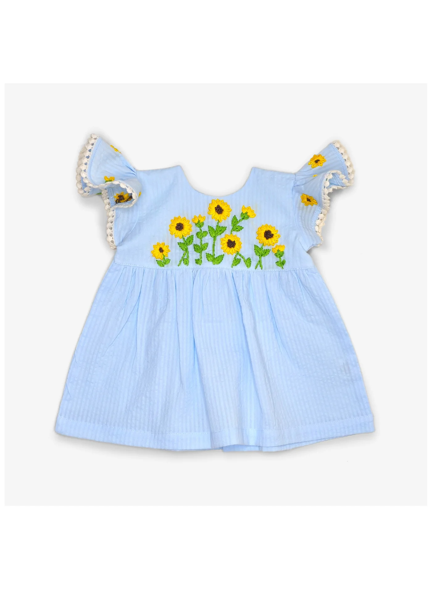 Keebee Organic Cotton Sunflower Embroidered Dress for Girls (Blue, 120 cm) tm766