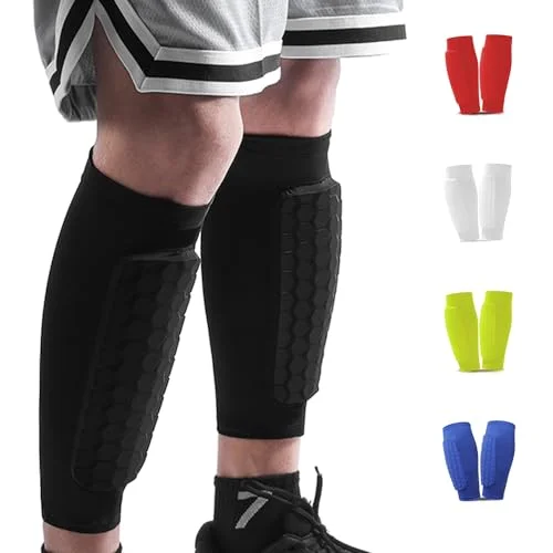 BIRDDIE Soccer Shin Guards Compression Sleeves with Honeycomb Impact Protection (Adult and Youth, Pair) 8do07