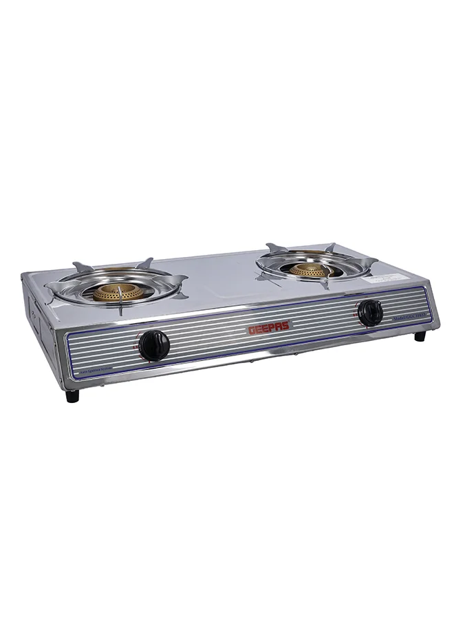 GEEPAS 2-Burner Gas Stove Stainless Steel Heavy Duty Cooktop with Auto Ignition (Silver) of49h