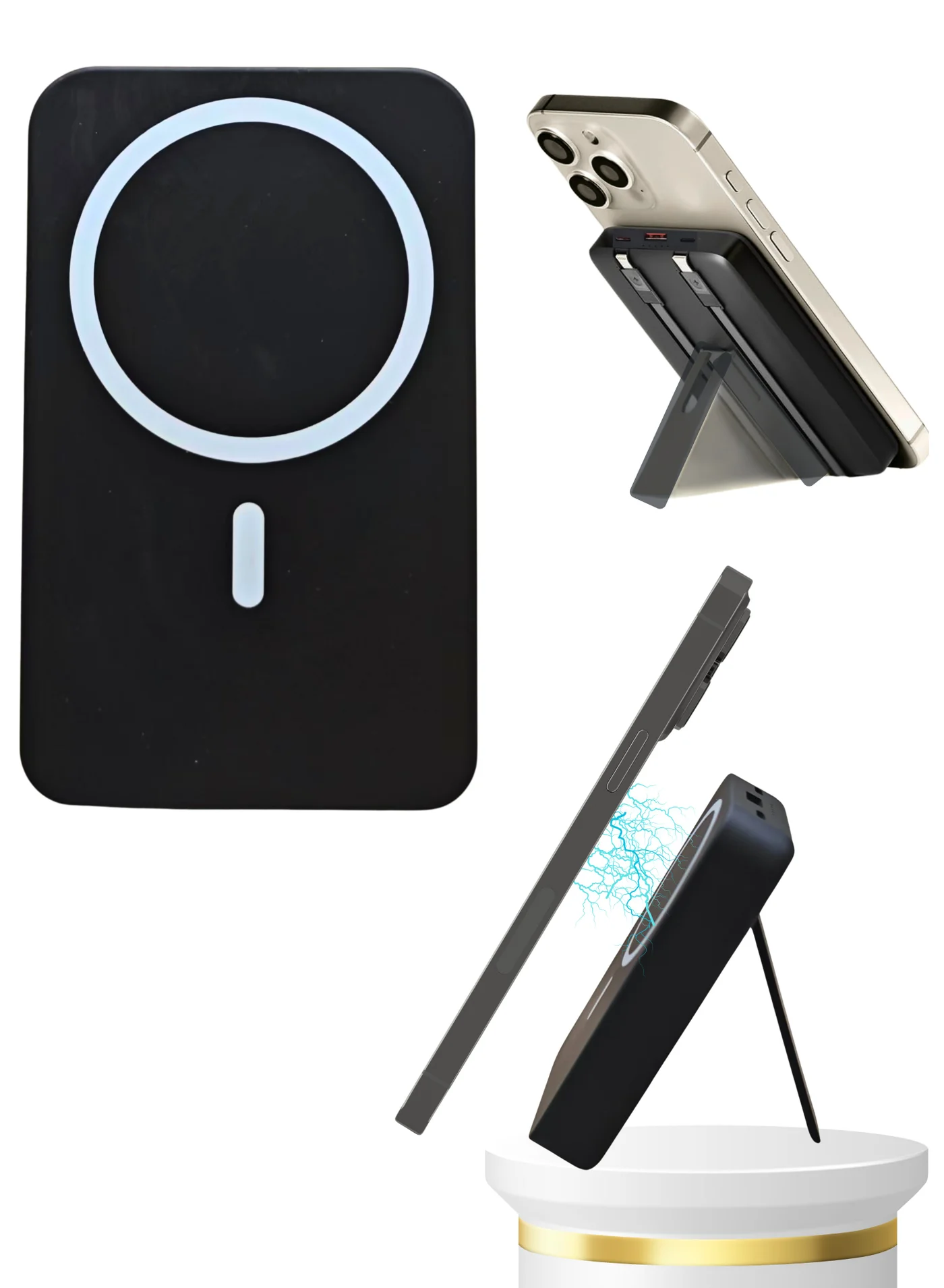 LEVINO 10000mAh Magnetic Wireless Power Bank 22.5W PD Fast Charging with Built-in Cables and Foldable Stand (Black, 10000mAh) uzuln