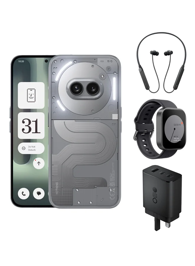 Premium Smartphone 12GB RAM 256GB Dual SIM Bundle with Neckband Smartwatch and 65W Charger (Grey, 6.7-inch) lamzy