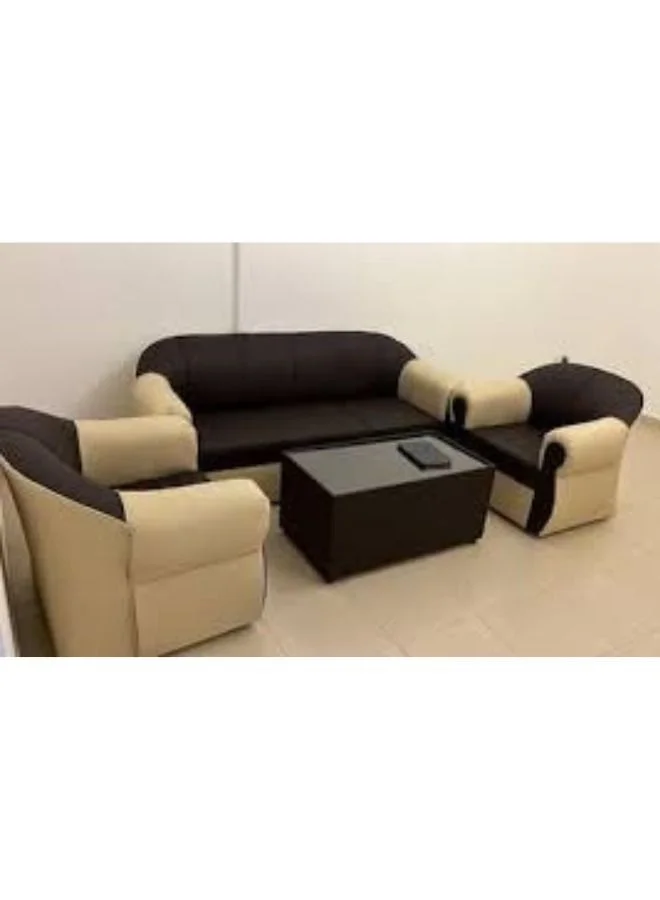Maharat Al Bahar 5-Seater Sofa Set with Coffee Table Modern Living Room Furniture (Brown/Beige, 190x80x80 cm) pbmej