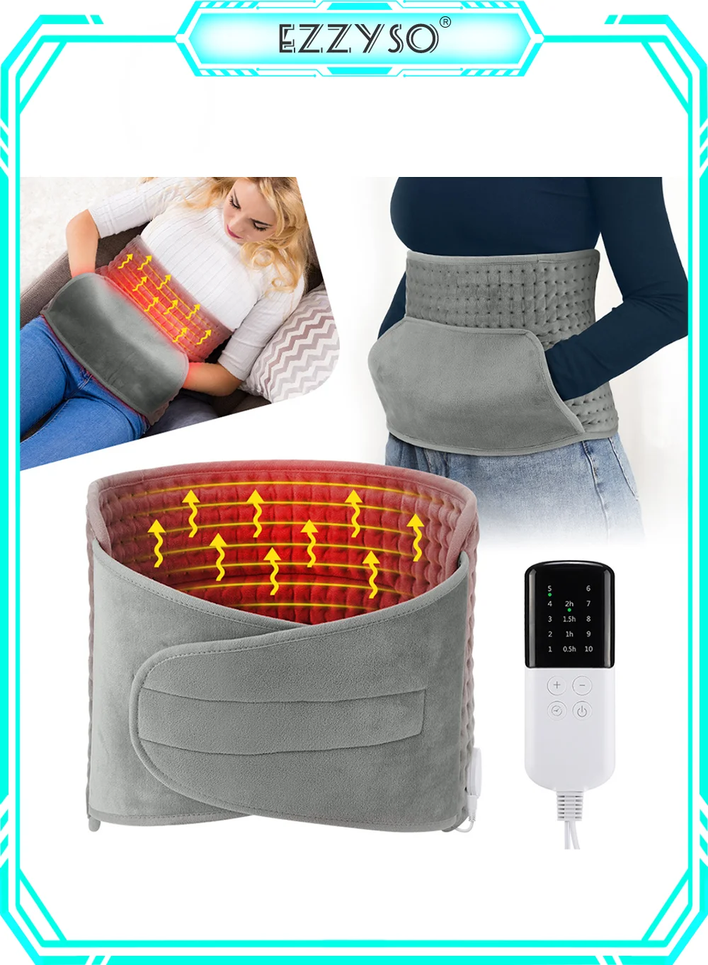EzzySo Electric Heating Belt for Waist and Back Support with 10 Temperature Settings and 4 Timer Options (Premium Grey, One Size) 97qyo