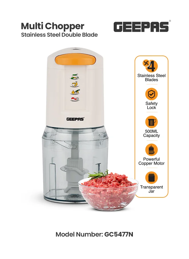 Geepas 2-Speed Mini Food Processor Multi Chopper with 4 Stainless Steel Blades (500 mL, 500 W) syxo8