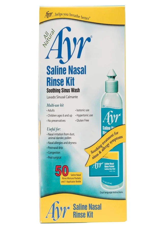 Saline Nasal Rinse Kit Soothing Sinus Wash System with 100 Mixture Packets (2-Pack Kit) 6byqx