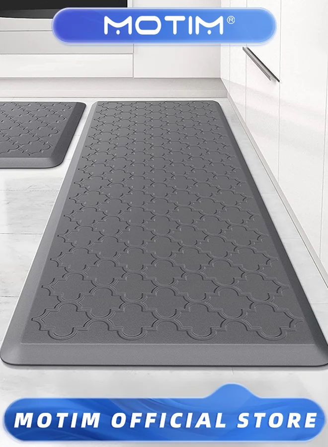 Motim Cushioned Anti-Fatigue Kitchen Floor Mat Set (Grey, 44x75cm and 44x150cm, 2-Piece) bubig
