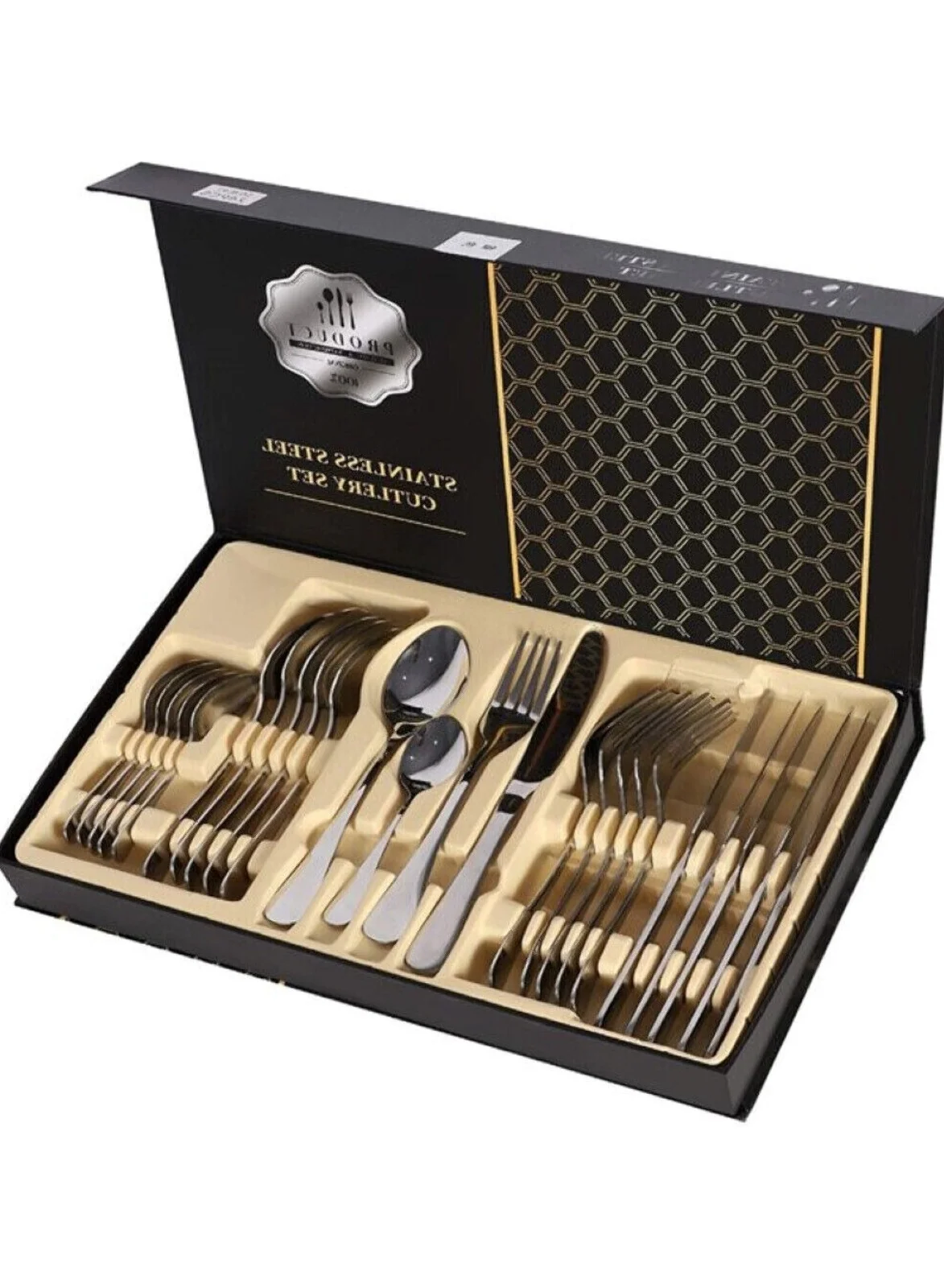 Kitchen Basics Stainless Steel Cutlery Set Premium Matte Black Finish 24-Piece Dining Ensemble for Home and Kitchen zf749