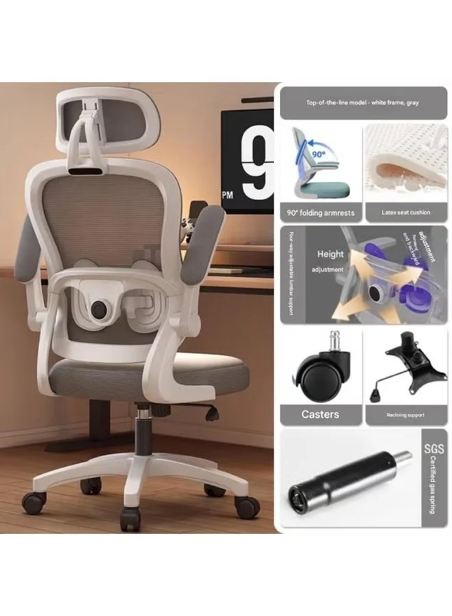 Huitich Ergonomic Mesh Office Chair with Headrest and Adjustable Lumbar Support (Gray and White, 120 cm Height) tgzr4