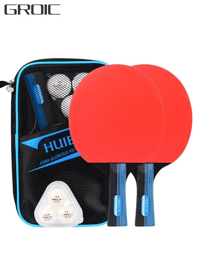 GROIC Ping Pong Paddle Set Premium Table Tennis Rackets with 3 Balls and Portable Storage Bag (2-Racket Set) 6v01l