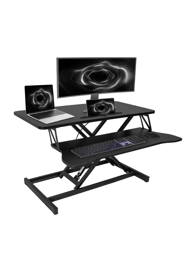 CHIYLE Adjustable Height Standing Desk Converter Ergonomic Dual X-Frame Sit Stand Riser with Keyboard Tray (32 Inch) c42b8