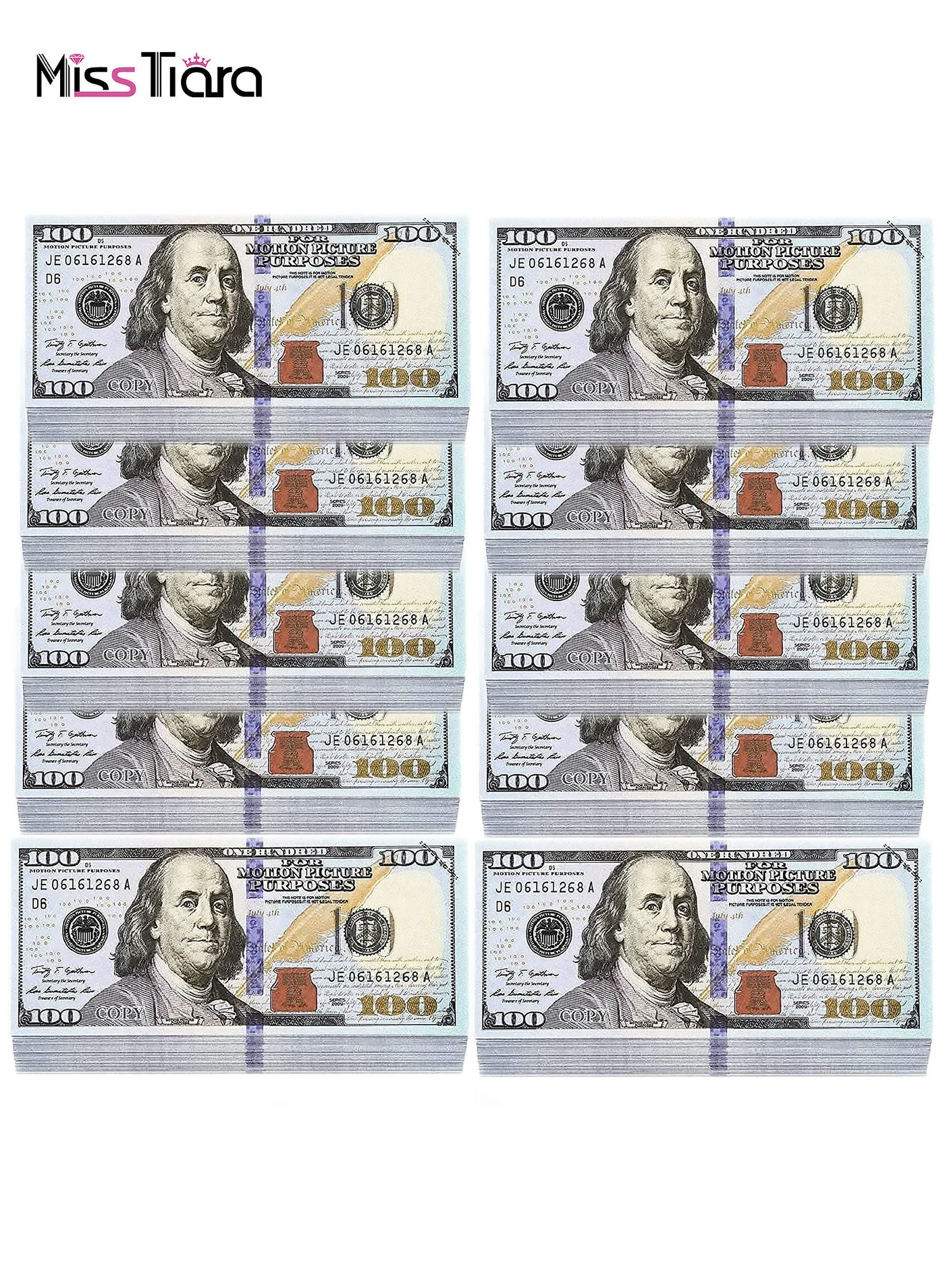 MissTiara Prop Money Stacks Realistic Double-Sided Play Currency for Film and Video Production (1000 Pieces) a0zf2