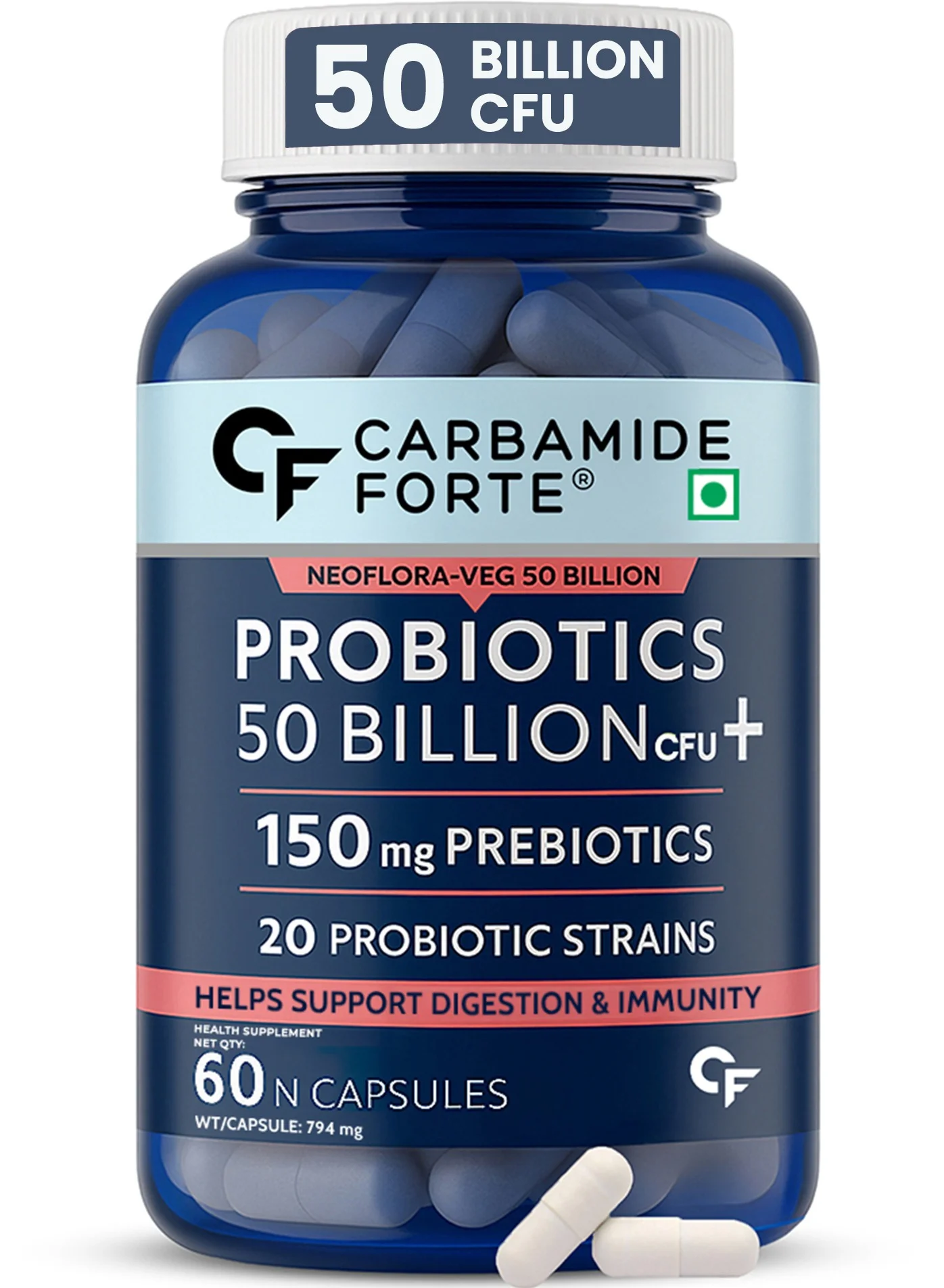 Carbamide Forte Probiotics Supplement 50 Billion CFU Premium Digestive Support (60 Veg Capsules) 77rrx