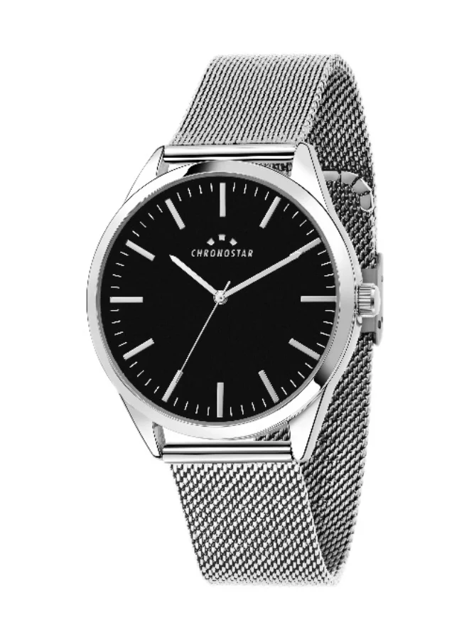 Chronostar Men's Analog Quartz Watch with Stainless Steel Band (Black Dial, 41mm) plgfw
