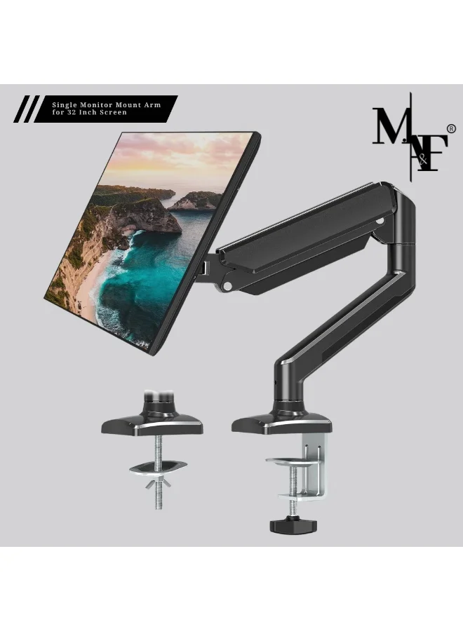 M.A&F's Single Monitor Mount Arm Full Motion Gas Spring Desk Stand for 32 Inch Screens (VESA 75x75 100x100, Supports 2kg-9kg) sxja3