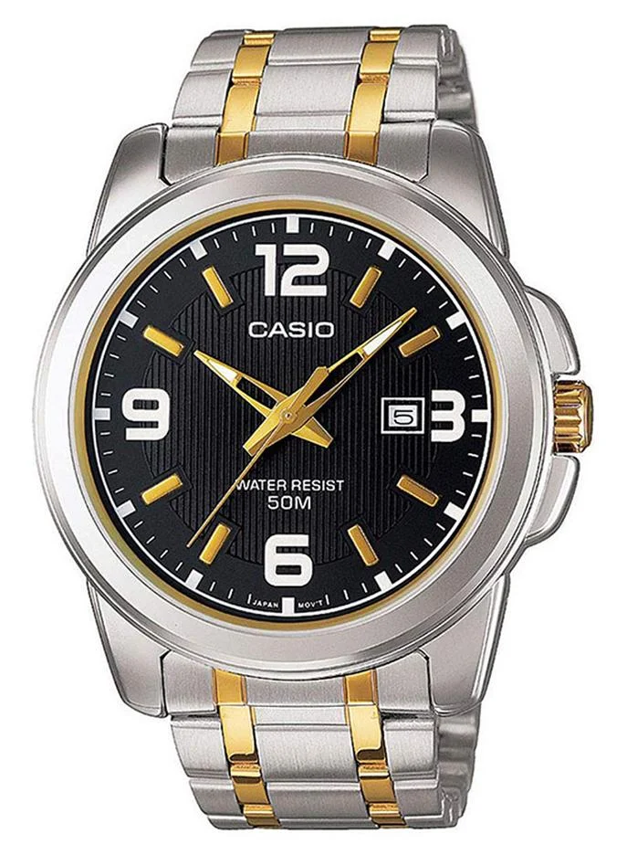 Premium Analog Quartz Wristwatch for Men Water Resistant Stainless Steel Two-Tone (Silver/Gold, 45 mm) l7de8