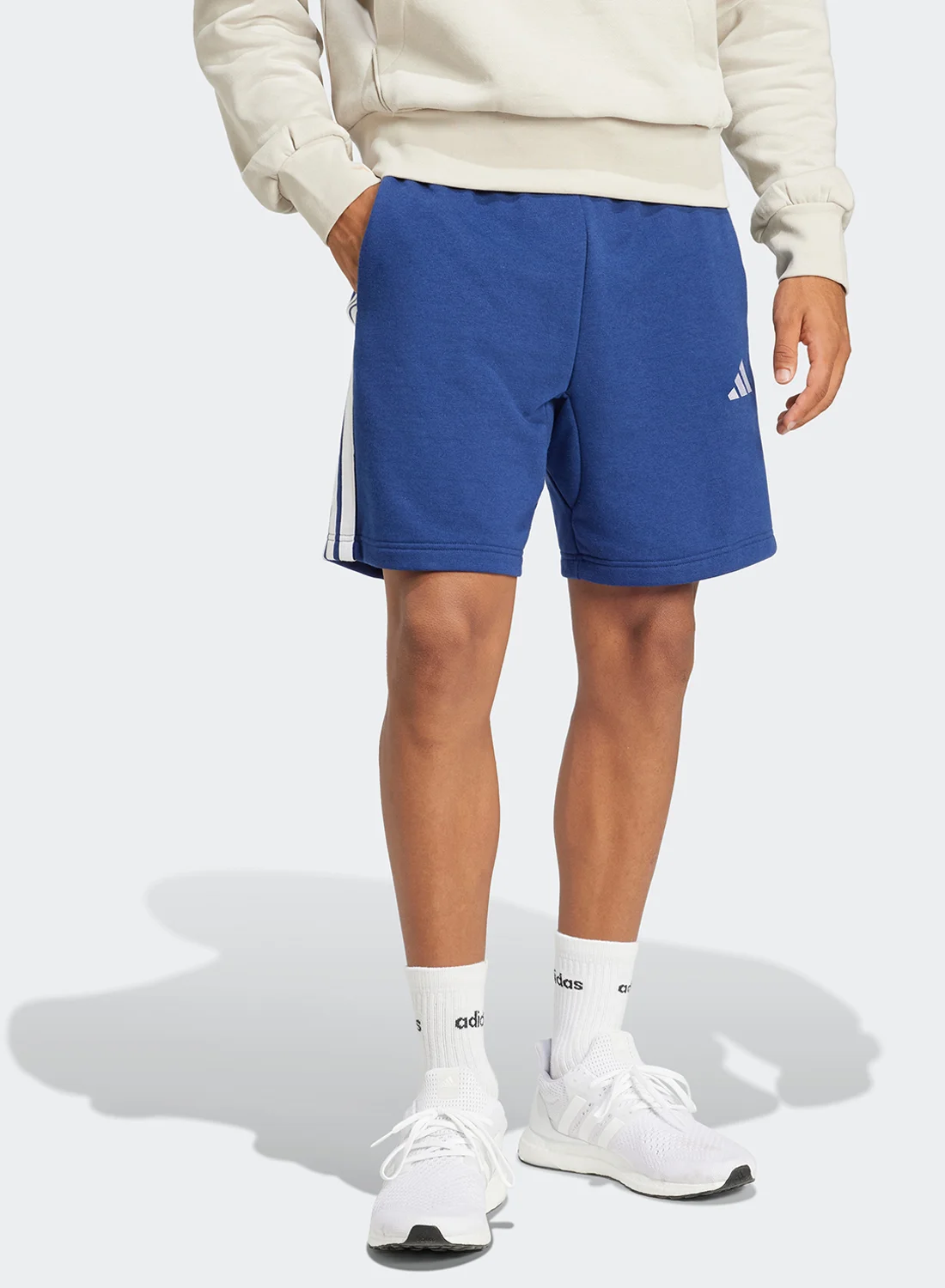 Sport Essential 3 Stripe French Terry Shorts Premium Athletic Apparel for Men (Black, Large) m523y