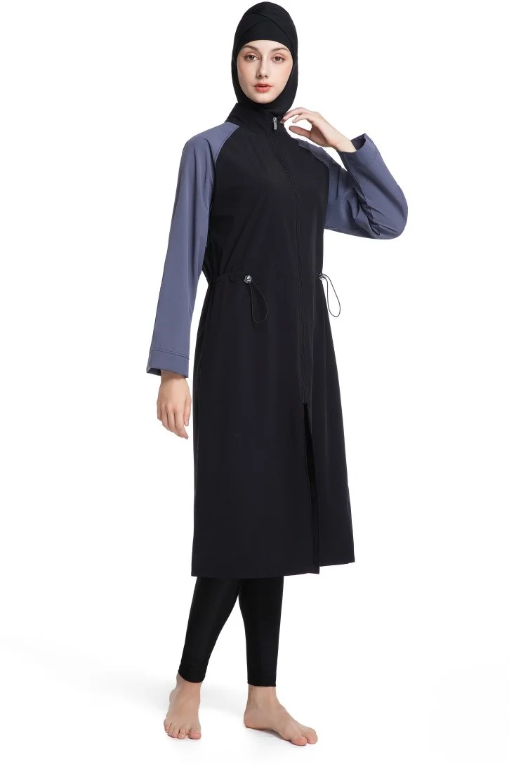 Premium Muslim Women Conservative Swimwear Set Long Sleeve Zip-Up Modest Beach Attire (3-Piece Set) w06u7