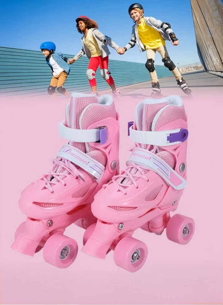 DUNISO Adjustable Roller Skates for Kids, Double Row 4-Wheel Skating Shoes, Premium Indoor and Outdoor Performance (Pink, Size 35-38) 09hlh