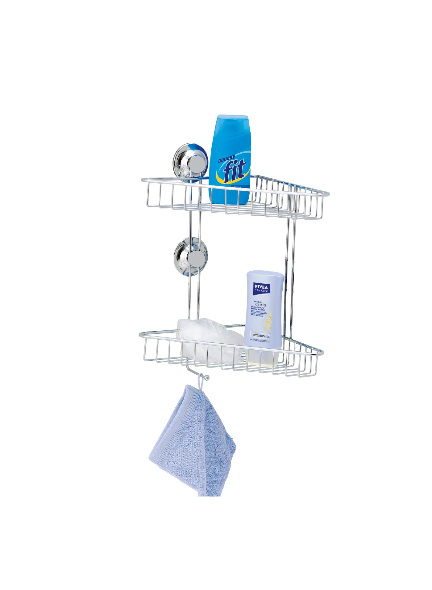 Everloc 2-Tier Corner Shower Rack, Vacuum Suction Wall Mounted Bathroom Organizer, Chrome Finish (2 Shelves) j0gmz