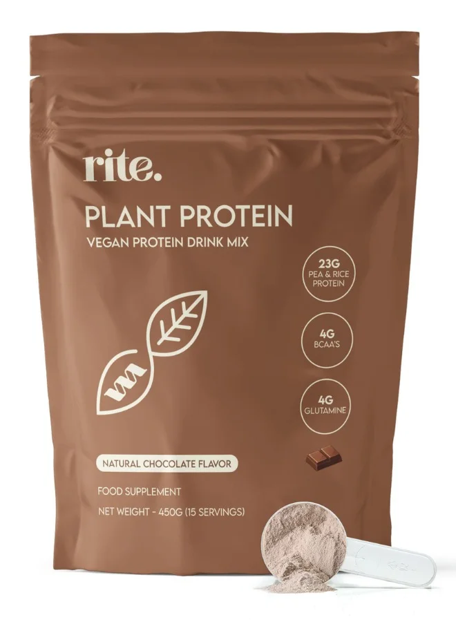 Rite Vegan Protein Powder Premium Plant-Based Chocolate Flavour (450g) c4fkt