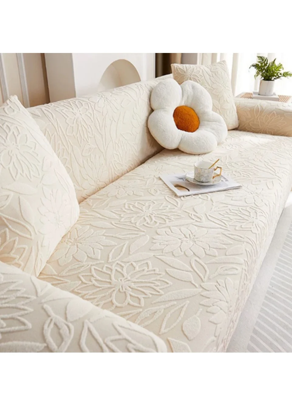 Arabest Boho 3D Floral Sofa Slipcover Set, Premium Washable Couch Protector with 2 Pillow Covers (Beige, 2-Seater 145-185cm) vu1na