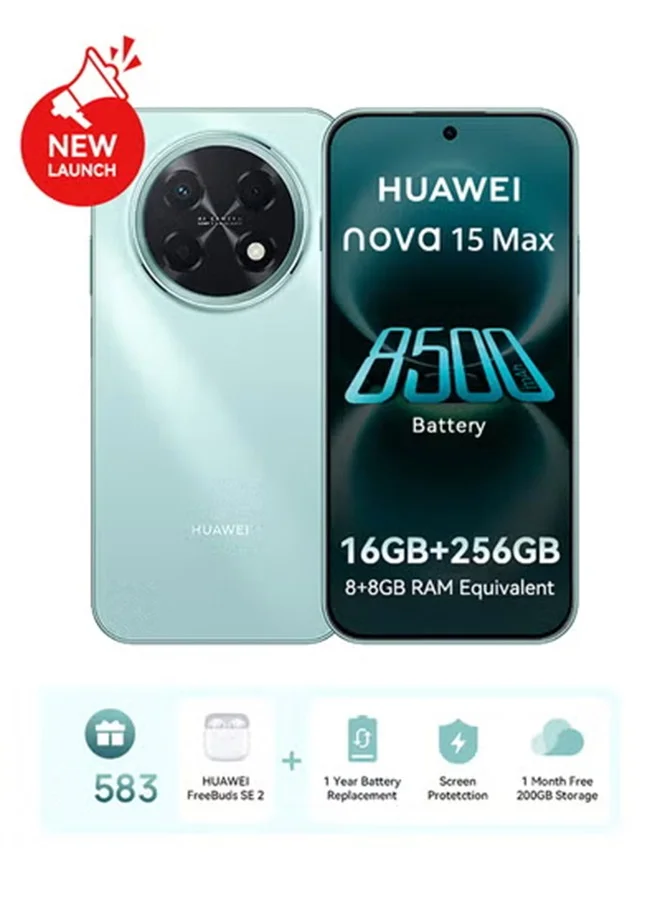 Smart Nova 15 Max Dual SIM Smartphone (Lake Cyan, 256GB, 8GB RAM) Premium Mobile Device with Wireless Earbuds e62wk