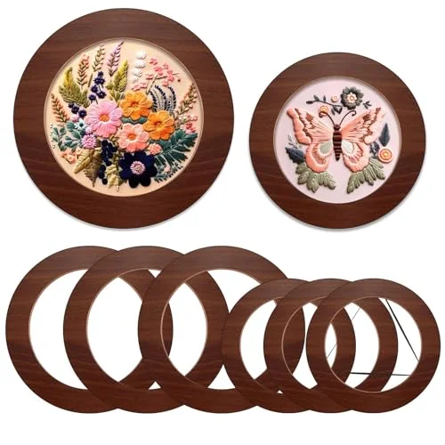 Wenqik Round Wood Embroidery Display Frames for Cross Stitch and Needlework Art (6 Pieces, 8 Inch and 6 Inch) gsen3