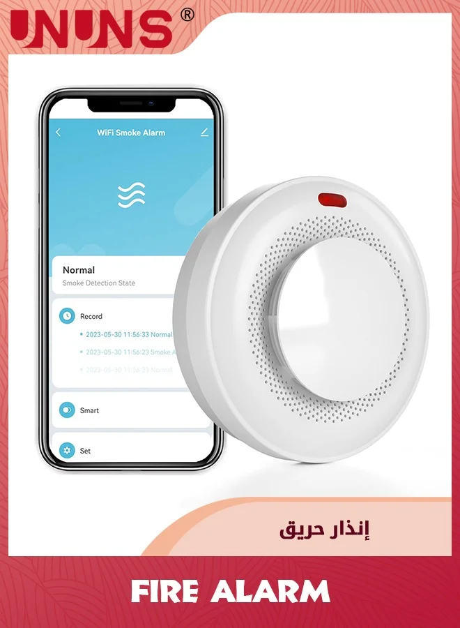 UNUNS Smart WiFi Fire Alarm Detector with App Notifications and Auto-Check (Wireless, Battery Powered) snj21