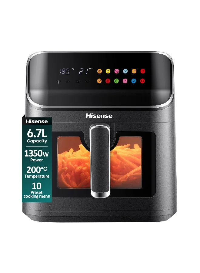 Premium Air Fryer with Visible Basket and 10 Preset Cooking Menus (Black, 6.7 L) tciqx