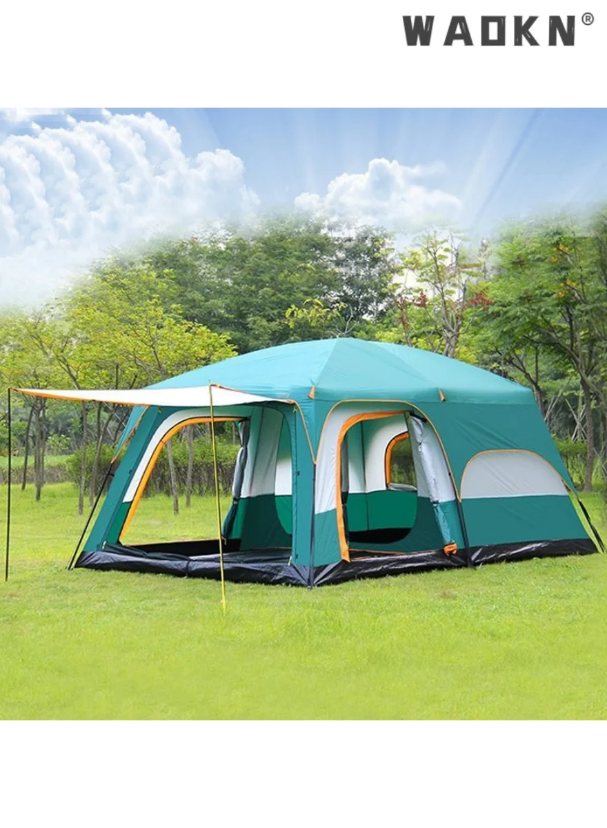 WAOKN Portable Camping Tent Two Rooms One Living Room (3-4 Persons, Waterproof Double-Deck) qr5qy
