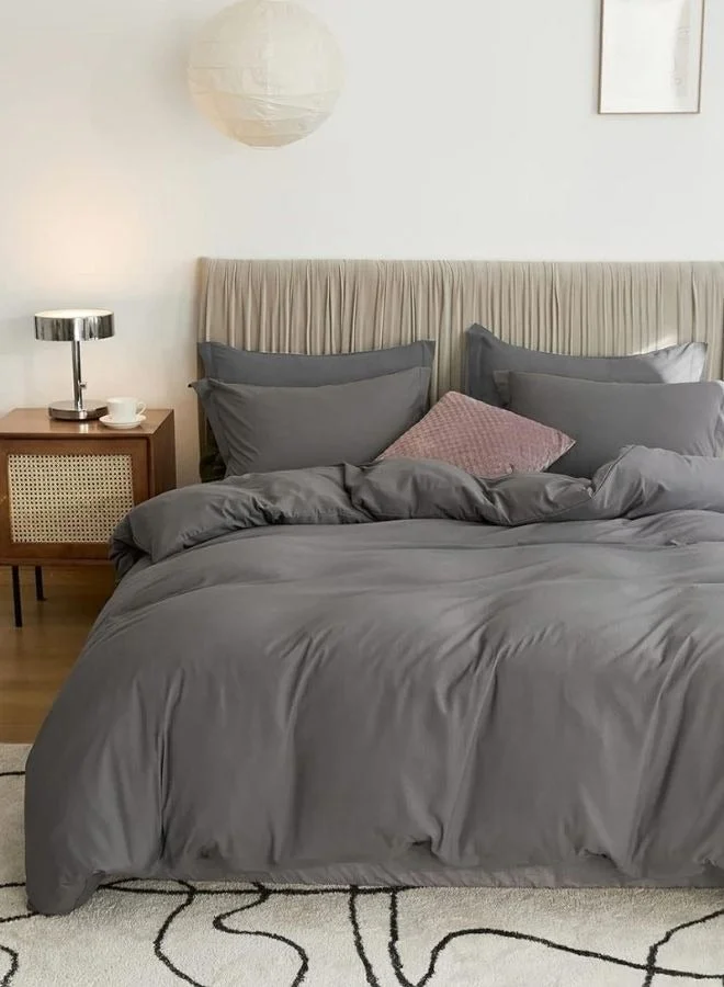 LUNA Home 4-Piece Bedding Set Premium Cotton Solid Bed Sheet and Duvet Cover (Dark Gray, Single Size) abr4h