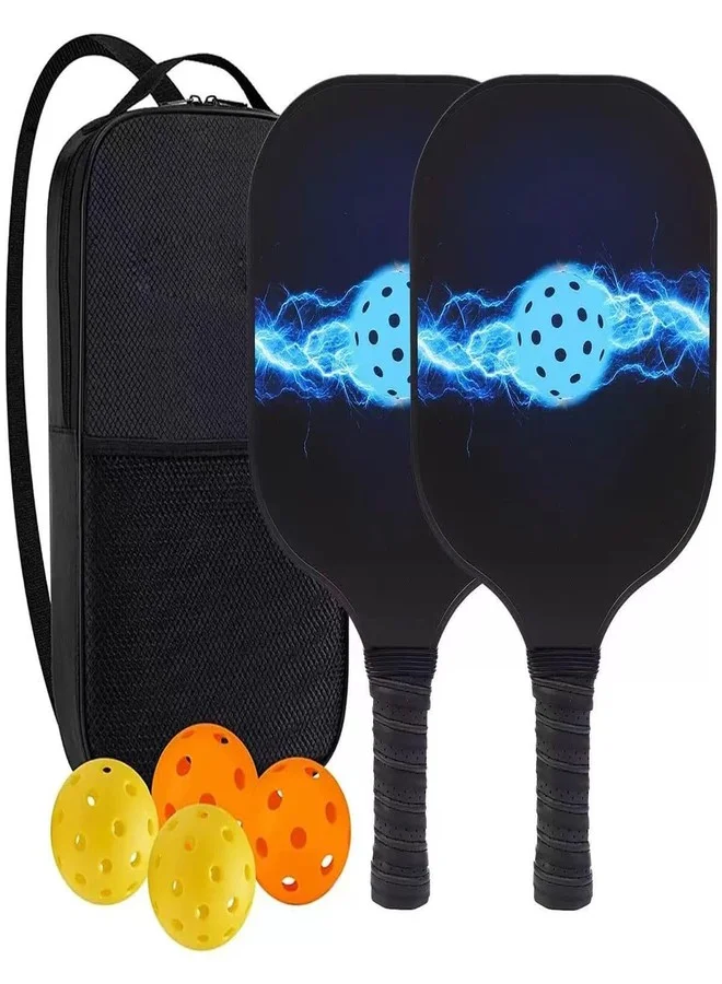 FIT FORGE Pickleball Paddle Set (2 Fiberglass Paddles, 4 Balls, Carrying Bag) Premium Outdoor Sports Equipment (Carbon Blue) bjy8i