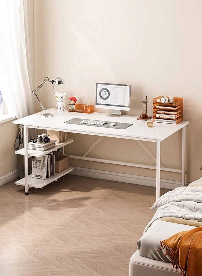 Premium Home Office Study Desk with 3-Layer Storage Shelf and Bookshelf (White, 130x55x75 cm) scr7l