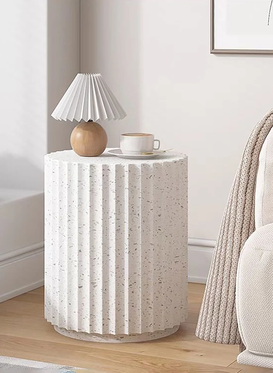 Merry Moments Terrazzo Side Table Modern Minimalist End Table for Living Room Bedroom (White, 41x36x31.5 cm) h67nc