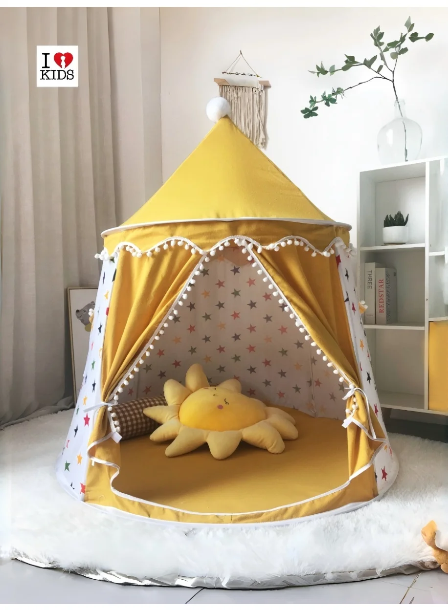 I LOVE KIDS Cotton Play Tent Castle Playhouse Foldable Indoor Outdoor Activity Set (Yellow, 110cm x 110cm x 130cm) bubvt
