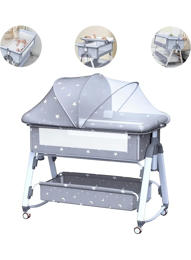 DUNISO Portable Folding Baby Crib with Mosquito Net and Large Storage Basket (Grey, 90x50x80 cm) vgzbq