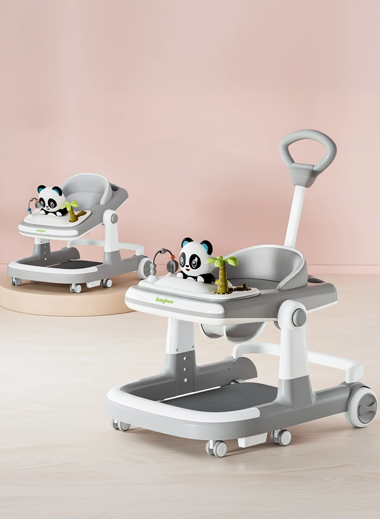 BAYBEE 3-in-1 Panda Baby Walker with Parental Handle and Adjustable Height (Grey, 1 Unit) u3b7v