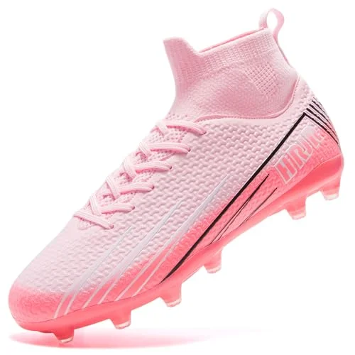 HRJR Professional Soccer Cleats High-Top Athletic Turf Shoes for Men and Youth (Pink, 39 EU) 4k3s3