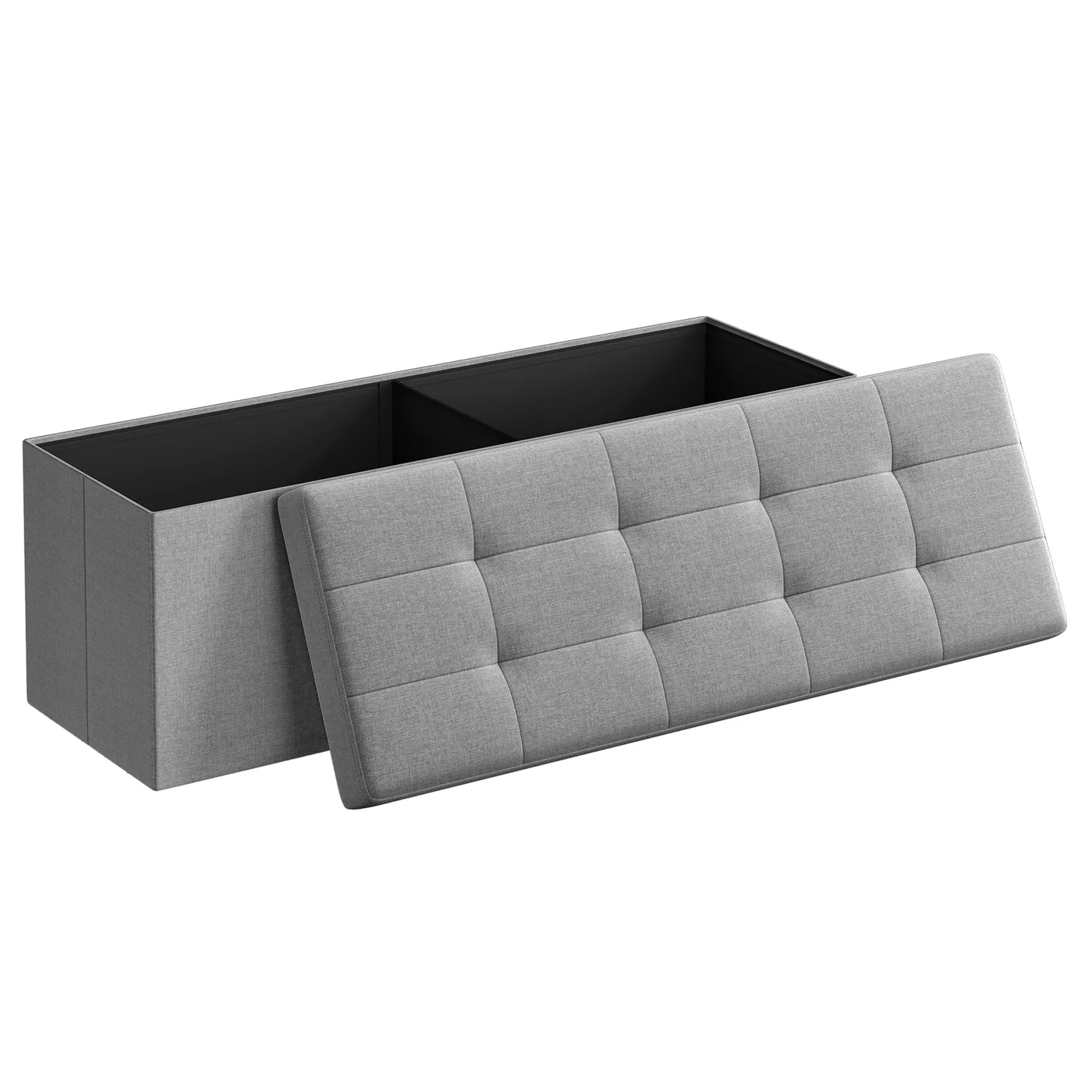 Premium Folding Storage Ottoman Bench 43 Inches Foot Rest End of Bed Chest for Living Room Bedroom (Light Gray, 110 cm) m8d4l