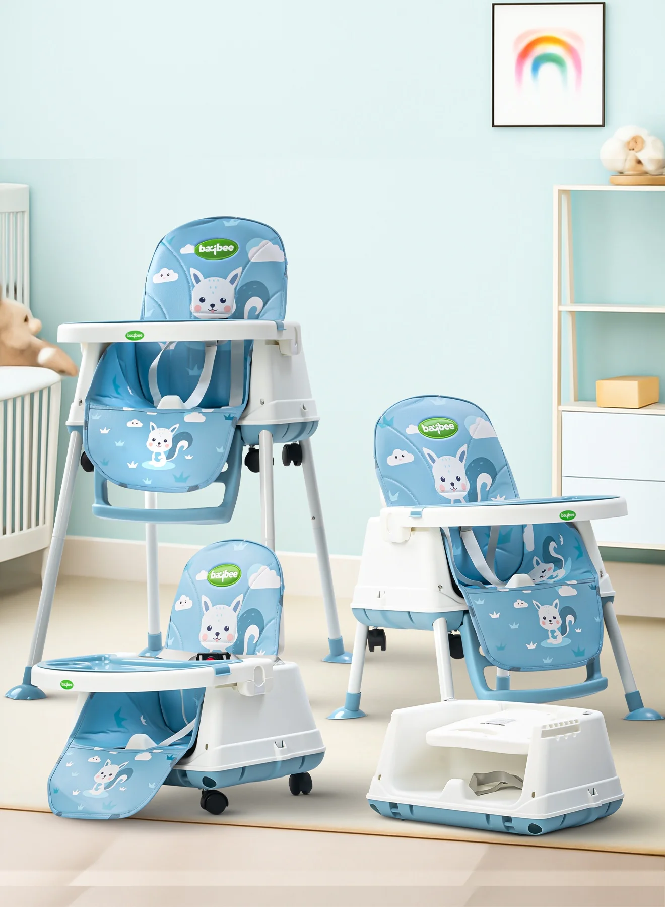 Nuvella 4-in-1 Convertible Baby High Chair with Adjustable Height and Tray (Light Blue, 1 Unit) 19t7g