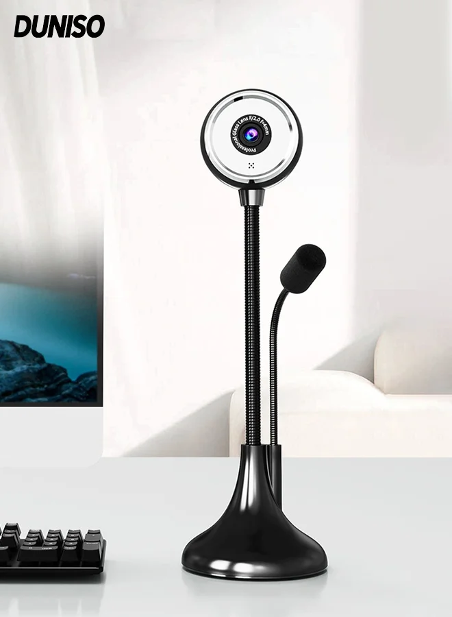 DUNISO 1080p HD Webcam with Microphone, Manual Focus USB Computer Camera for Laptop and Desktop (Black) bcup8
