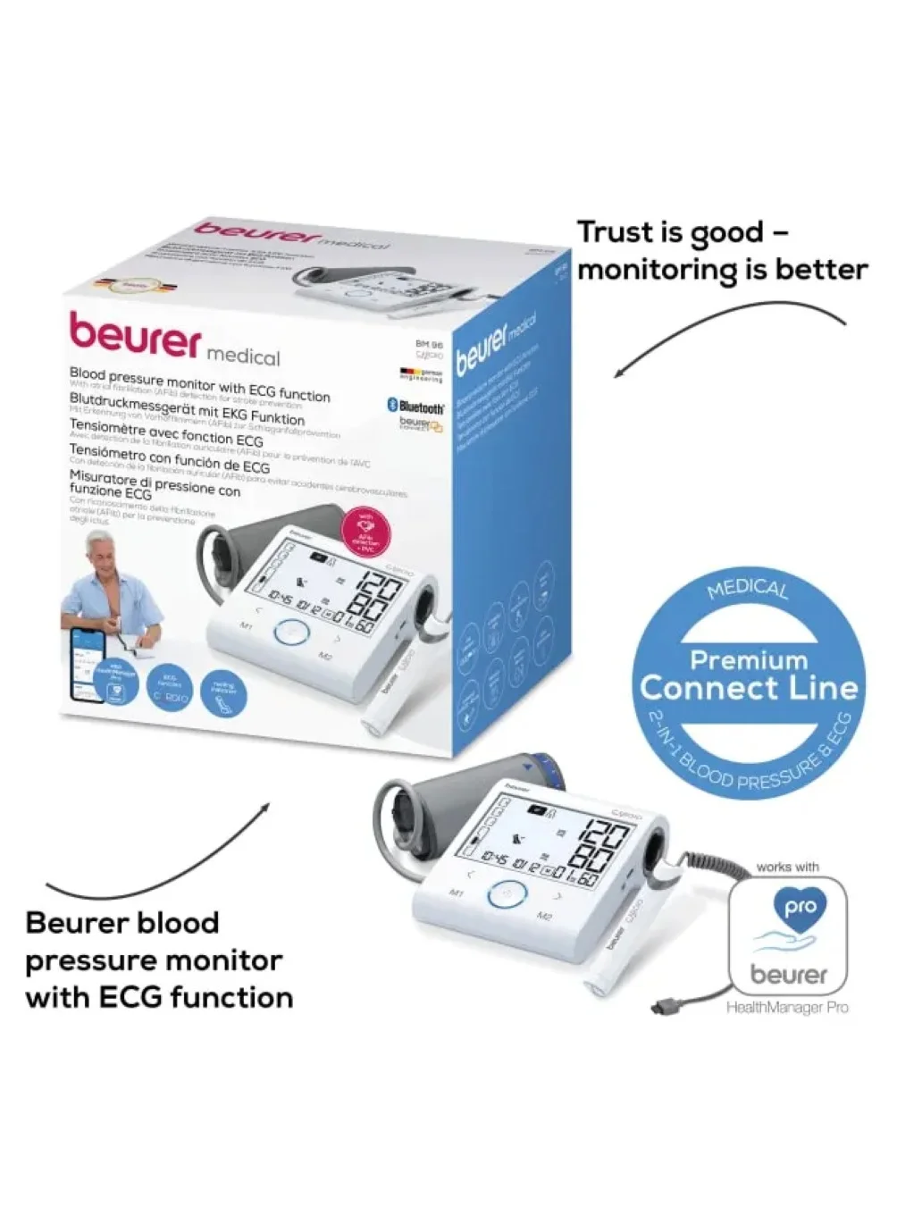 Premium Cardio Blood Pressure Monitor with ECG Function (Upper Arm, Digital Display) p52vi