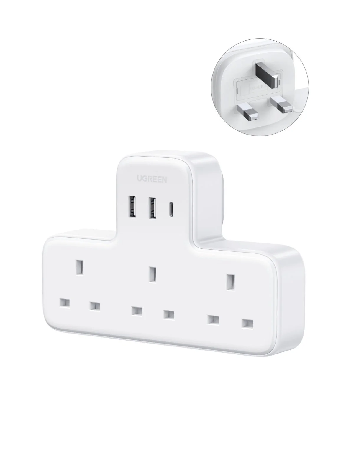 Premium 6-in-1 Power Strip Surge Protector with 3 AC Outlets and 3 USB Ports (UK Plug, White) sursg