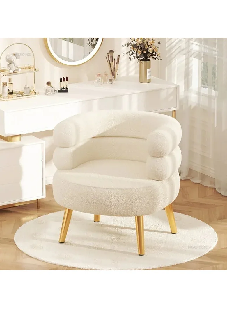 Arabest Modern Boucle Makeup Vanity Chair, Padded Tufted Accent Armchair for Bedroom and Living Room (White) yybd5