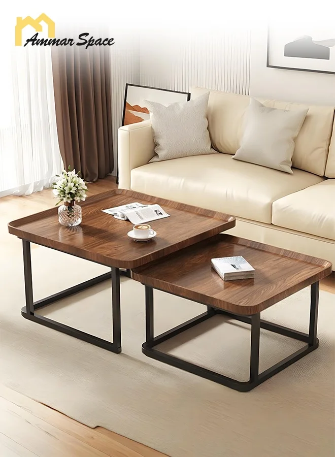 Ammar Space Nesting Coffee Table Set (2-Piece Stackable Wooden Side Tables for Living Room) be5oo