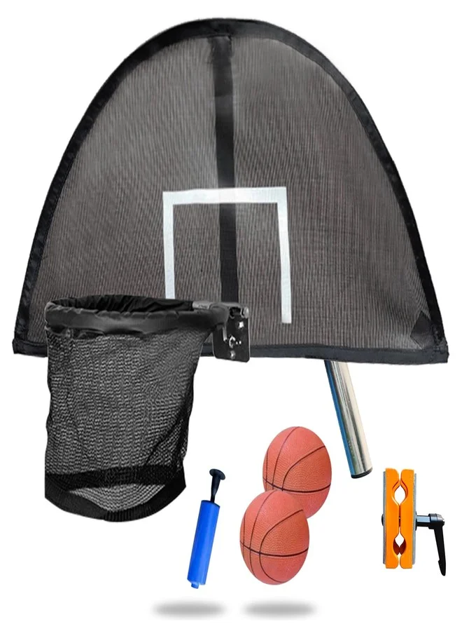 Jump Tastic Trampoline Basketball Hoop Set with 2 Mini Balls and Pump (Universal Fit for Curved or Straight Poles) fnmq4