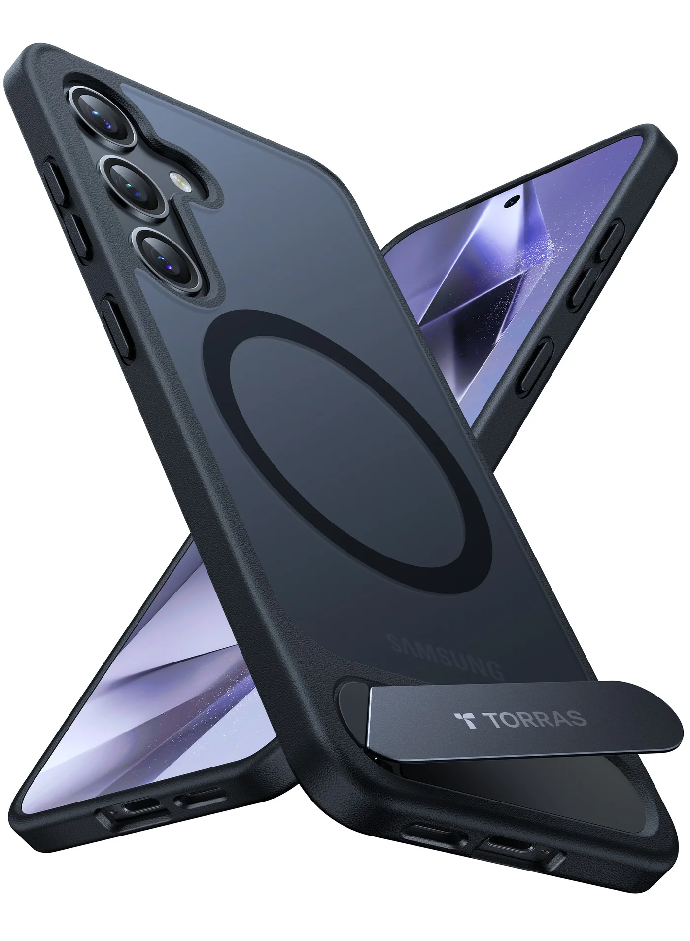 Premium Magnetic Protective Case with Adjustable Kickstand for Smartphone, Slim Frosted Matte Finish, Shockproof Cover (Black, 15 cm) v7oln